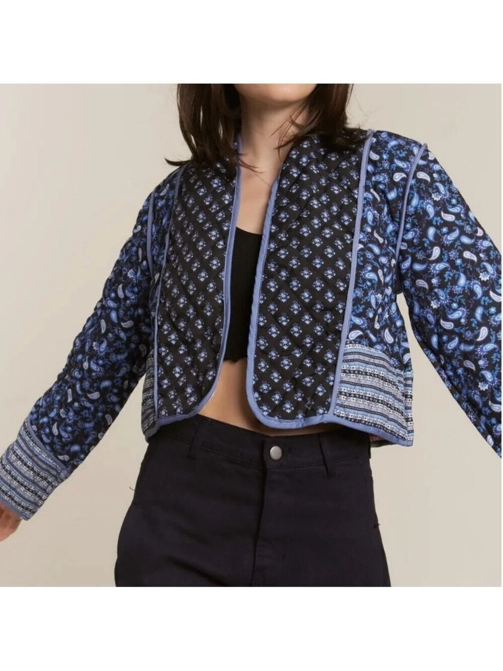 QUILTED PATCHWORK FLORAL BOHO REVERSIBLE OPEN FRONT JACKET NWOT SIZE SMALL